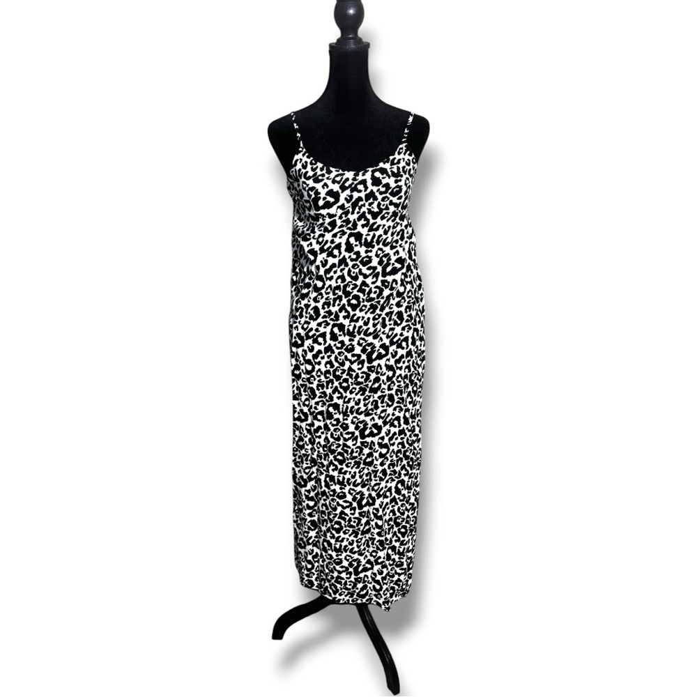 Divided Black & White Leopard Print Adjustable Straps Summer Maxi Slip Dress